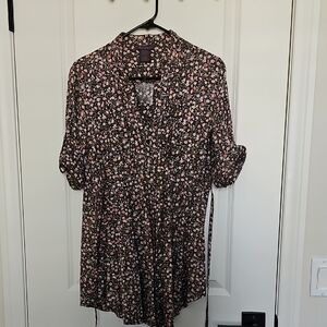 Fire Los Angeles Brown and Pink Floral Tunic Blouse